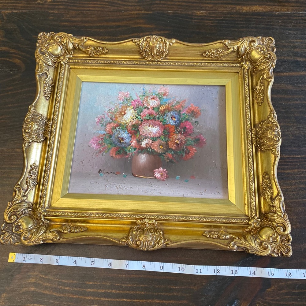 Helman Signed Impasto Floral Oil Painting Ornate Gold Gilt Frame Still Life - Picture 12 of 15